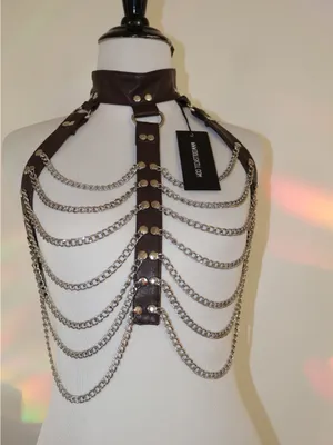 Dolls Kill Black Gothic Body Chain Harness brown and silver s/m thumbnail 2