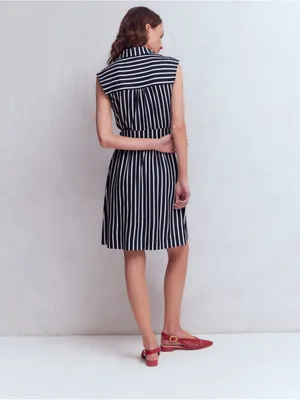 Boden Honor Short Sleeve Shirt Dress in Navy and White Stripe thumbnail 2