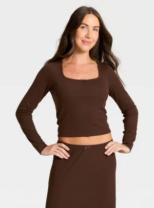 Auden ribbed long sleeve pajama top Brown Size XS thumbnail 1