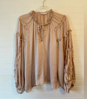Chelsea & Violet Ruffle Boho Champagne Tan Blouse thumbnail 1