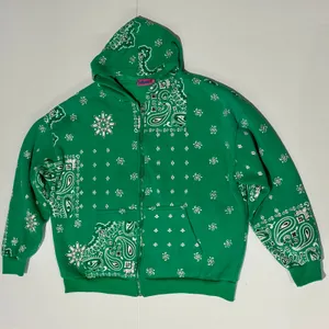 Edikted Green Bandana Paisley Oversized Zip Hoodie M/L thumbnail 1