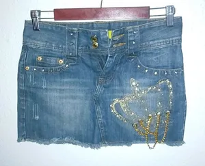 WBL Jeans S 28 Y2K Gold Crown Jewels Jeans Mini Skirt thumbnail 1