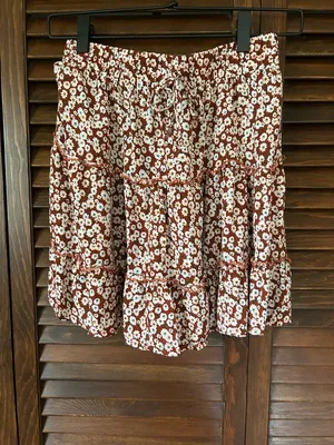 Floral Print Ruffle Tiered Mini Skirt Brown Size M thumbnail 4