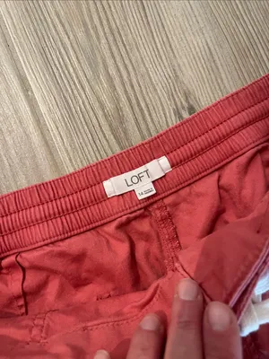 LOFT Cotton Cargo Utility Drawstring Shorts (Sz 14) Clay Salmon Coral thumbnail 3