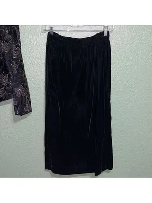 Vintage Black Velvet Skirt Union Made Modest 90s 80s thumbnail 4