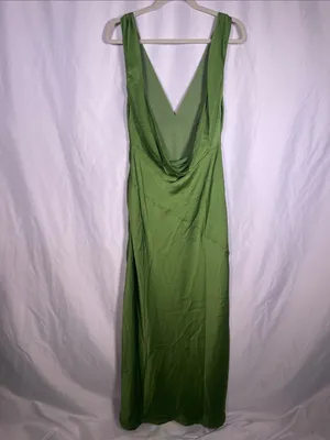 Meshki Womens Green Nadia Satin Dress Large New With Tags Cowl Back thumbnail 5