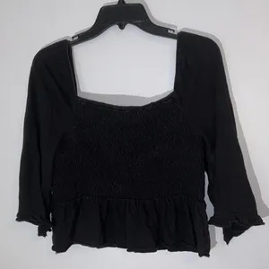 American Eagle‎ Outfitters Black Smocked Blouse Size L Cropped thumbnail 3
