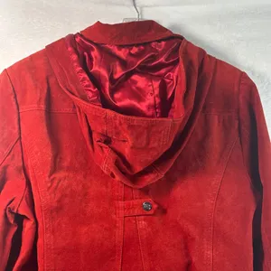 Bradley Bayou Red Suede Leather Toggle Hooded Coat Jacket Large L Silver Toggles thumbnail 9