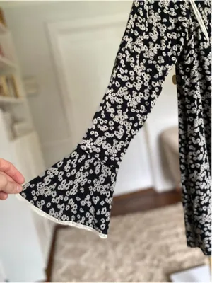Free People Floral Mini Dress Black White Boho Cottagecore Bell Sleeve Festival‎ thumbnail 4