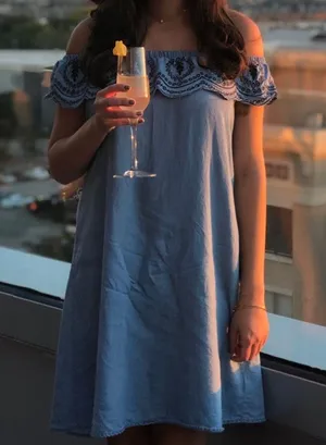 Signature 8 Denim Off The Shoulder Dress thumbnail 1