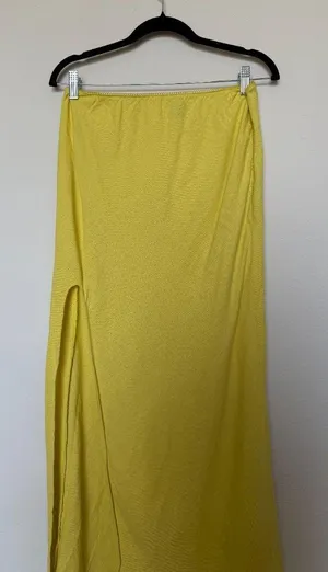 Yellow Linen Maxi Skirt High Slit thumbnail 2