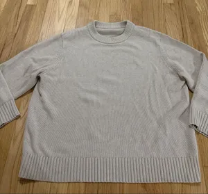 Jenni Kayne Tan Cotton Cashmere Crewneck Sweater Sz L thumbnail 1