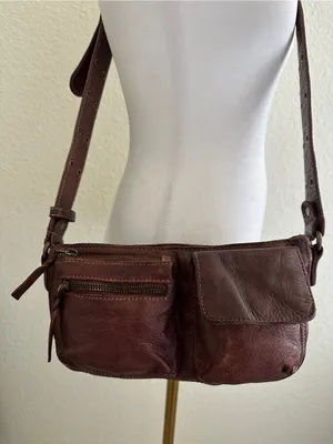 FREE PEOPLE Wade Leather Sling Purse Shoulder Cross Body Buckle Bag Dark Brown thumbnail 4