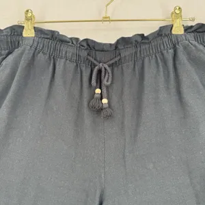 Hang Ten Santa Teresa Linen Blend Shorts XL Black Paperbag Waist Tassel Boho Fit thumbnail 3