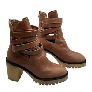Free People US 9 EU 39 Jesse Cutout Strappy Platform Boots Brown Tan Heeled Boho thumbnail 1