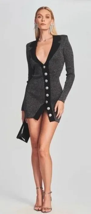 retrofête Mimi Sweater Long Sleeve Mini Dress in Gray Black XL thumbnail 1