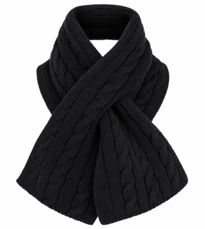 Lands End Scarf Black Cable Knit Keyhole Pull Through Neck Warmer Classic Preppy thumbnail 1