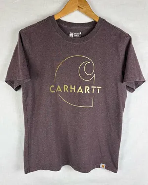Carhartt Women's Loose Fit Heavyweight Maroon Logo T-Shirt Size S thumbnail 1