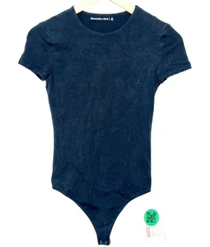 Abercrombie & Fitch Black Cotton Crewneck Short Sleeve Bodysuit Tops Size Small thumbnail 2