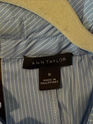 Ann Taylor Blue Pinstripe Sleeveless Ruffle-Neck Shell thumbnail 9