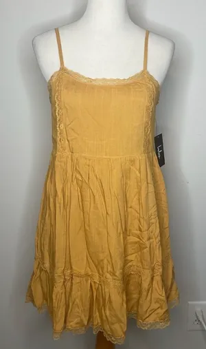 Lulu's- My Sweet One Golden Yellow Lace Babydoll Mini Dress thumbnail 1