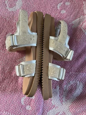 A New Day Women's Beige White Pearl Beaded Flat Synthetic Sandals Size 7.5 thumbnail 7