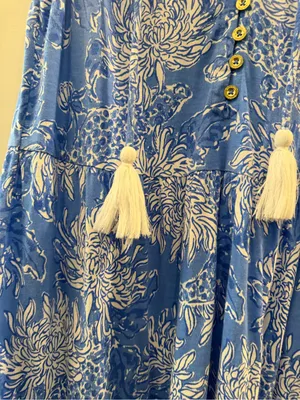 Lilly Pulitzer Blue and White Sleeveless Floral Maxi Dress with Tassel Tie thumbnail 2