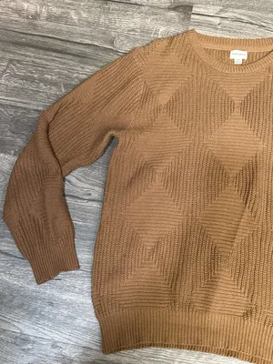 Eight Bells Camel Geometric Knit Sweater Women’s Medium Cotton Blend Boho Cozy thumbnail 3