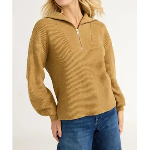 Free Assembly Womens Sweater Size M Brown Antelope Half Zip Mock Neck Knit thumbnail 2
