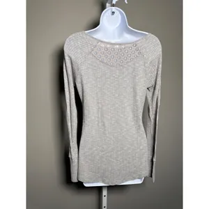 Neutral‎ Ribbed Henley Long Sleeve Top Soft Minimal Boho M Coastal thumbnail 4
