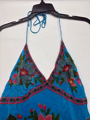 Farm Rio size small new Vibrant Floral Halter Midi Dress Anthropologie slip thumbnail 5