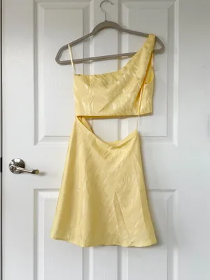 Runaway The Label Etta One-Shoulder Cutout Mini Slip Dress in Butter Yellow thumbnail 4