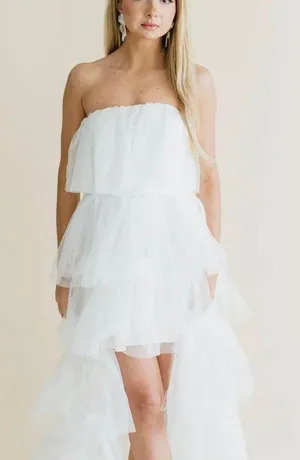 Bridal Tulle High Low Dress White Size L thumbnail 1