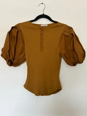 Ulla Johnson Kara Puff Sleeve Ribbed Top Tapenade thumbnail 4