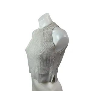 Aritzia Wilfred Women's Gray Ribbed Knit High Neck Sleeveless Crop Top Size M thumbnail 2