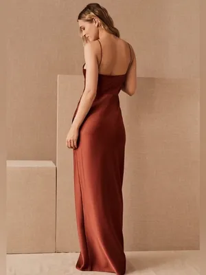 Sachin + Babi Burnt Copper Satin Wrap Maxi Dress thumbnail 2