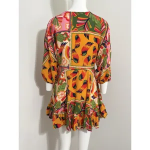 Tropical Patchwork Parrot Mini Dress Boho Resort Farm Rio Style Swim Cover S thumbnail 5