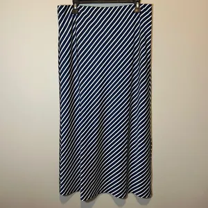J. Crew Navy White Diagonal Stripe Satin Midi Skirt Elastic Waist Nautical Large thumbnail 2