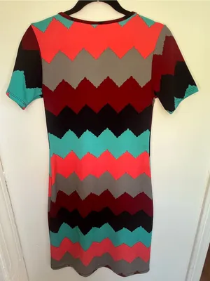 Vibrant Colorblock Chevron Pattern Shift Dress Women’s Size Small Made in USA thumbnail 2