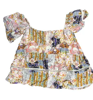 Liberty Love Patchwork Floral Off Shoulder Blouse Cropped Boho Shirt Size S NWT thumbnail 1