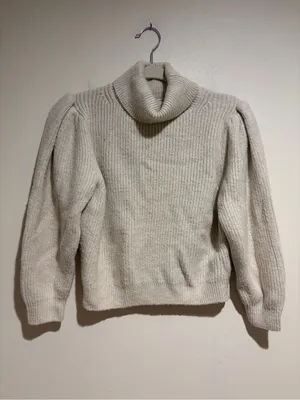 J. Crew Cream Cropped Puff Sleeve Turtleneck Sweater Wool Alpaca Size Medium thumbnail 4