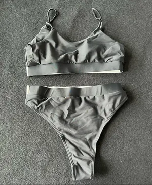 emma bling trim high waist swimsuits set black thumbnail 6