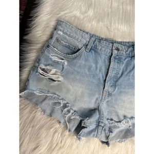 Zara Light Wash High Waisted Distressed Ripped Denim Cut Offs thumbnail 2