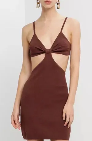 Peppermayo | Chocolate Brown Knit Mini Dress | Size 6 thumbnail 1