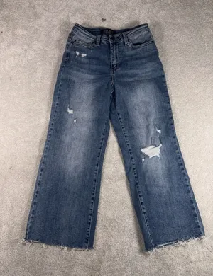 judy blue wide leg crop jeans 3/26 raw hem thumbnail 1