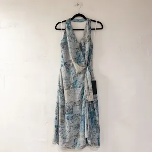 NEW Lulu’s Francine Multi Boho Print Halter Midi Dress in Blue Medium thumbnail 2