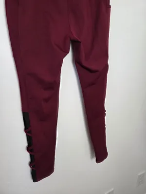 Popfit Lily Flex Leggings Maroon Burgundy Red Criss Cross Athletic Ankle Large thumbnail 8