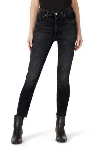 RE/DONE 90S High Rise Straight Leg Jeans in Stoned Noir Black Women's Size 24 thumbnail 1