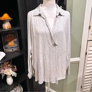 Free People “Can’t Fool Me” Collared Draped Top Gray Size M thumbnail 2