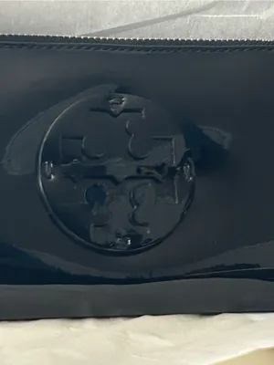 Tory Burch Black Patent Zip-Around Wallet with Logo Medallion thumbnail 5